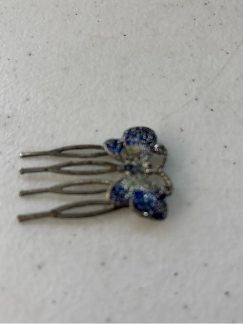 Vintage Crystal Butterfly Hair Comb in Blue and White